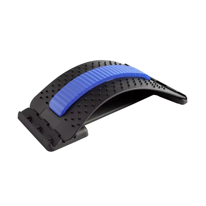 Black and blue back stretcher device on a white background