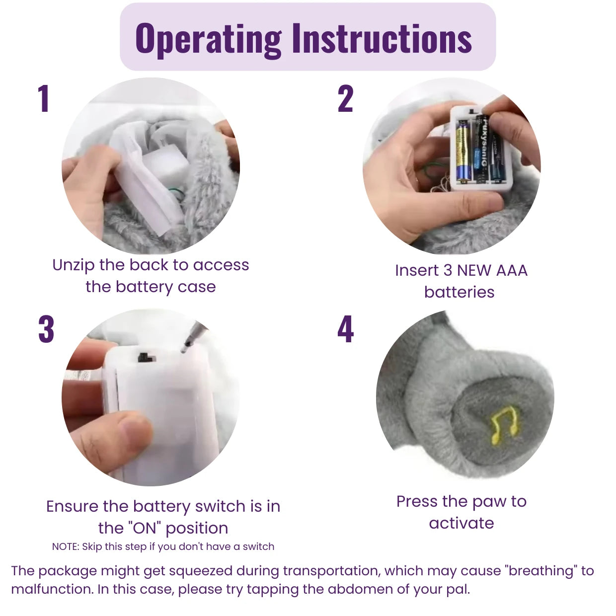 Operating instructions for a product with step-by-step illustrations and text.