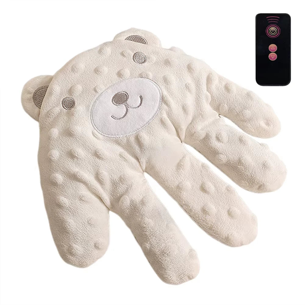 Beige Bear HushHand with a remote control on a white background
