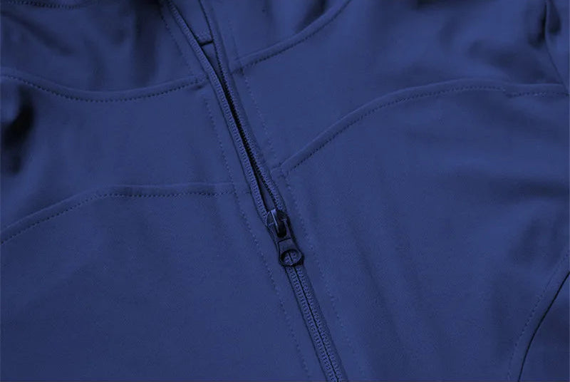 Close-up of a blue jacket with a zipper
