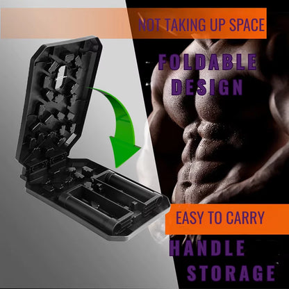 Board that is foldable storage case with text highlighting features on a gray background