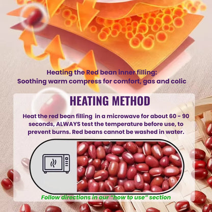 Instructions for heating red bean filling with text and images of beans and a microwave.