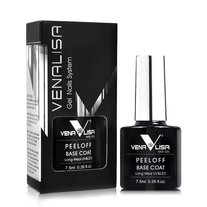 Vena Lisa peel off base coat bottle and packaging on a white background