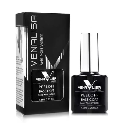 Vena Lisa peel off base coat bottle and packaging on a white background