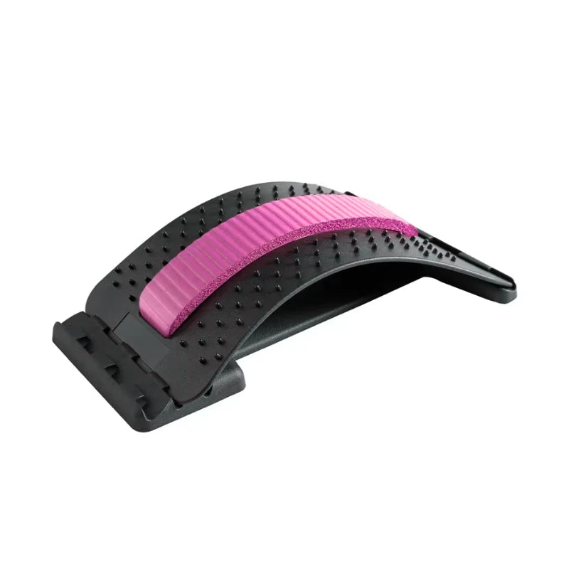Black and pink back stretcher device on a white background