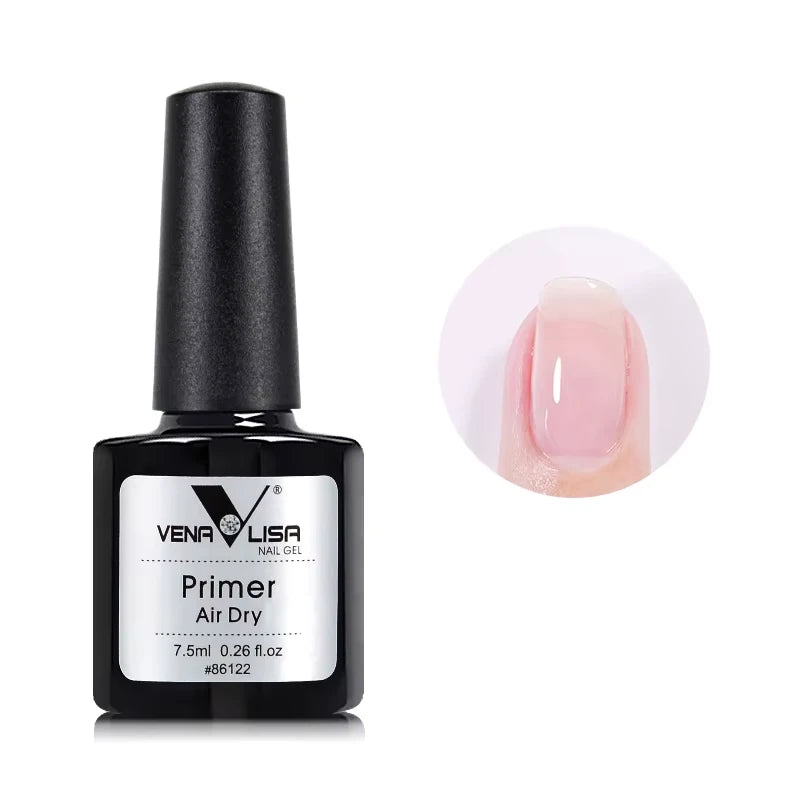 VenaLisa primer air dry bottle with a nail swatch on a white background