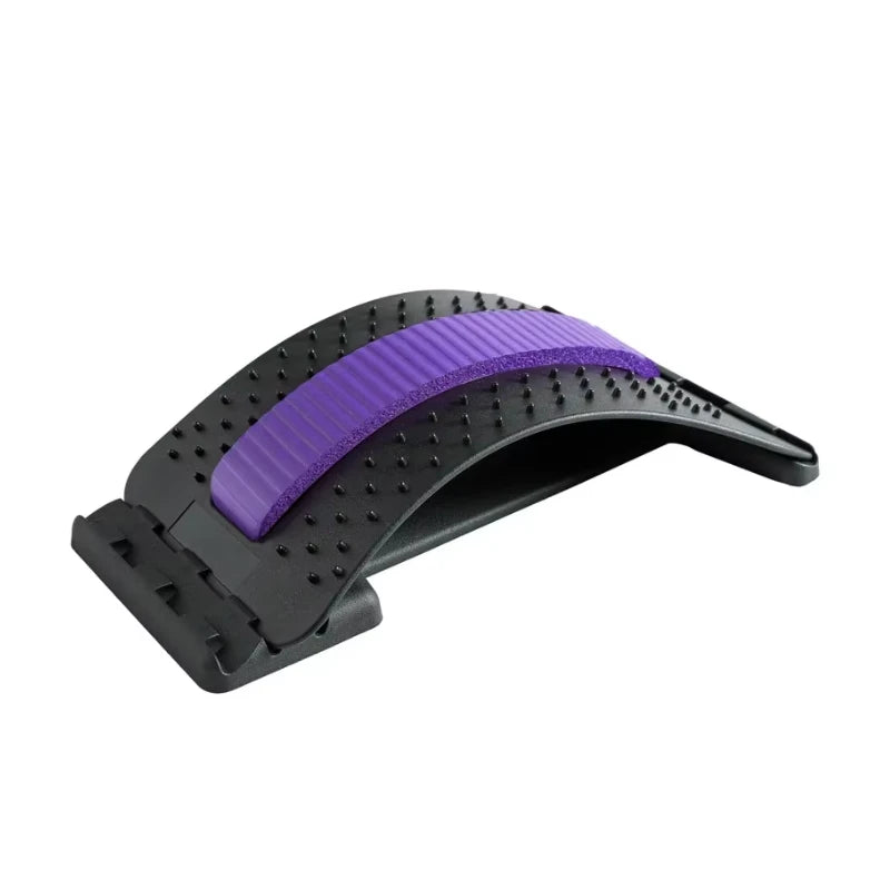 Black and purple back stretcher device on a white background