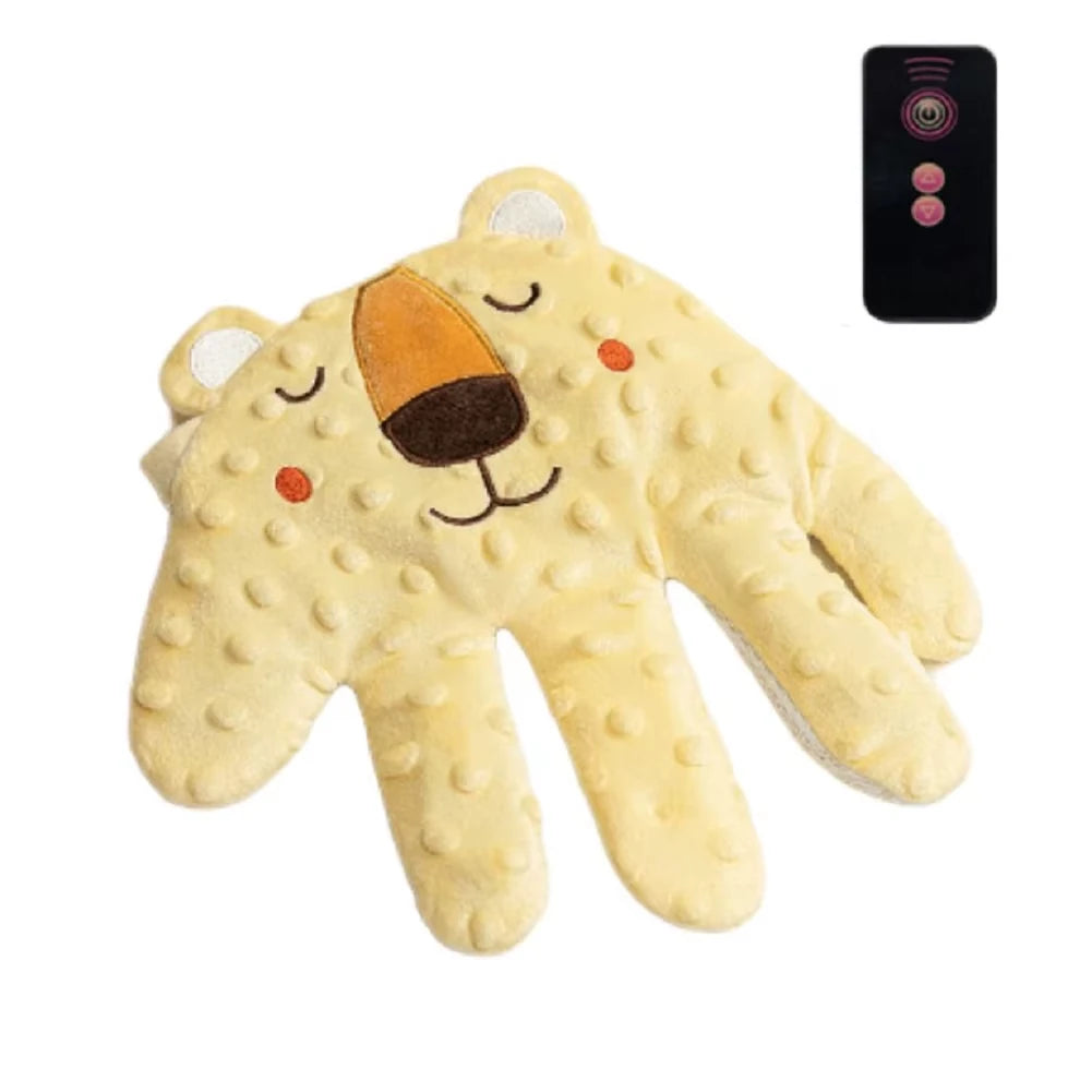 Yellow Lion HushHand with a remote control on a white background