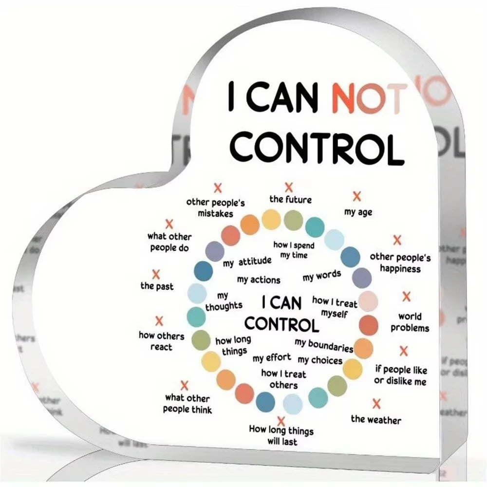 Heart-shaped plaque with 'I Can Control' and 'I Cannot Control' categories on a white background