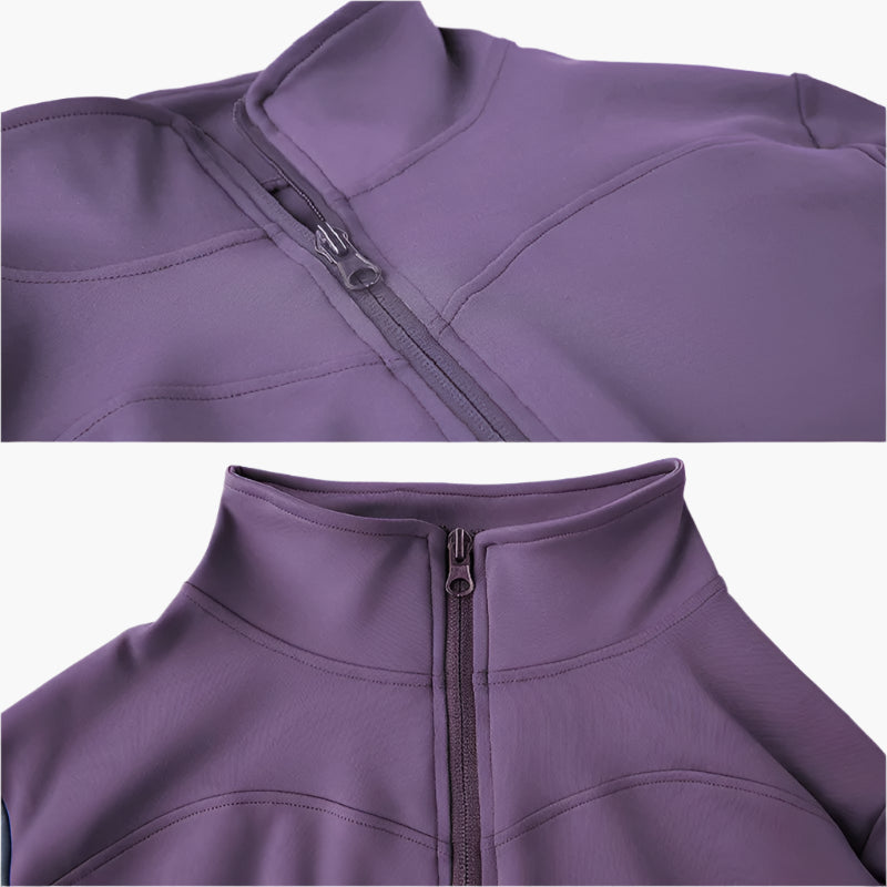 Purple jacket Neck and zipper view