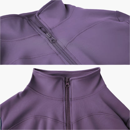 Purple jacket Neck and zipper view